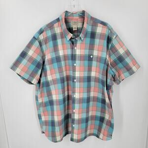 L.L. Bean Button Down Shirt Mens XXL Plaid Cotton Short Sleeve Pink Blue Purple